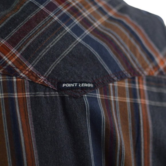 Point zero Men s M  Shirt Long sleeves check Military shoulder Elbow Patch - Picture 7 of 8